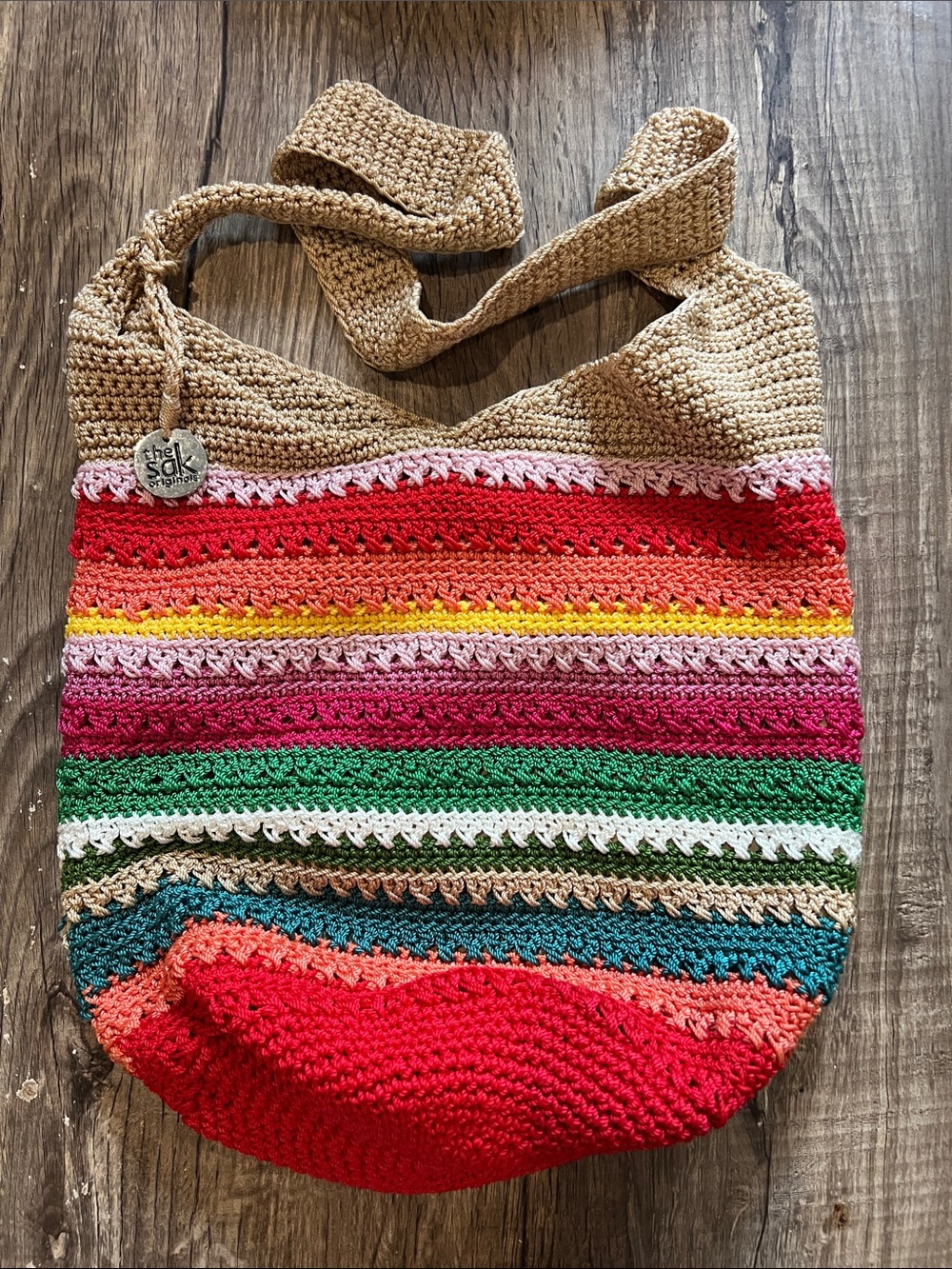 The Sak Originals Vintage Rainbow Stripe Crochet Hobo Bag Boho Y2K Festival